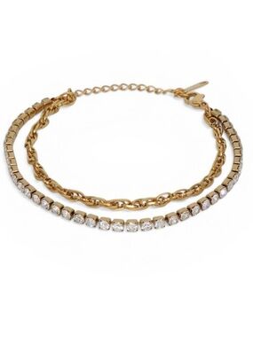 18k Gold Plated CZ Tennis Chain Bracelet Set. New.